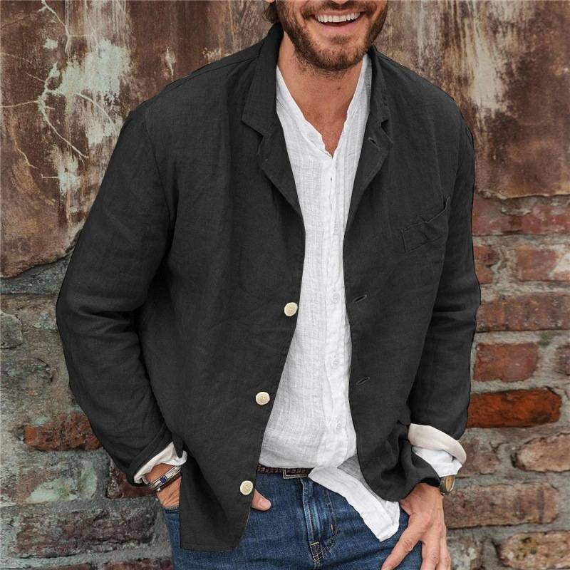 Blazer décontracté homme – Coupe droite – Coton lin respirant – Manches longues