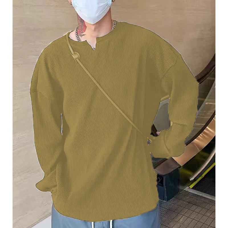 T-shirt manches longues homme – Maille côtelée – Coupe décontractée – Col en V