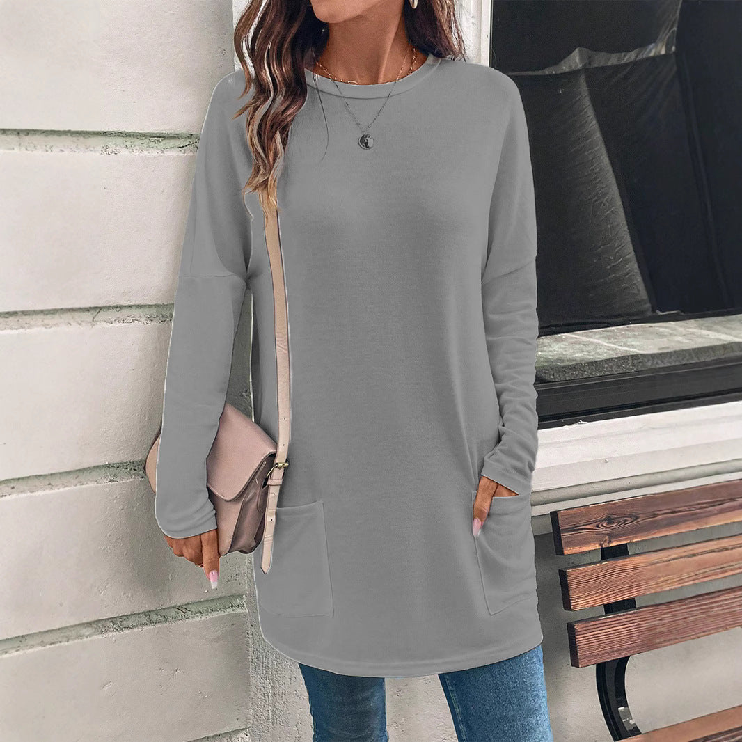 Sweatshirt femme – Coupe décontractée – Coton doux – Col rond – Poches hanches