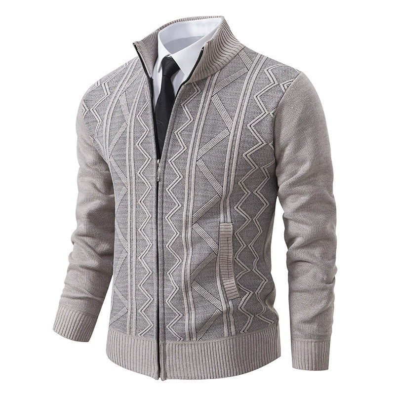 Veste cardigan homme – Maille laine – Coupe ajustée – Col montant – Fermeture zippée