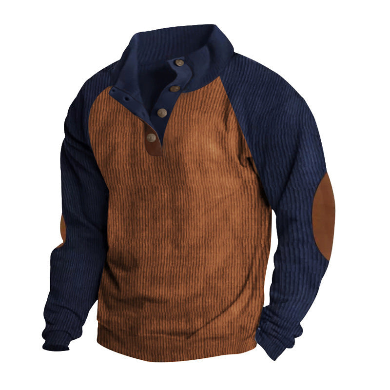 Sweatshirt homme – Maille texturée – Coupe régulière – Patte boutonnée – Manches raglan