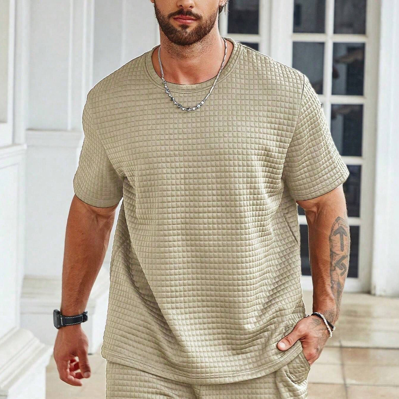T-shirt homme – Coupe décontractée – Motif texturé – Tissu léger respirant