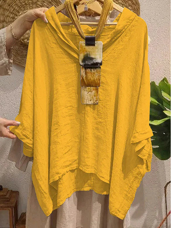 Blouse femme – Linnen – Coupe oversize – Capuche – Longue – Style décontracté