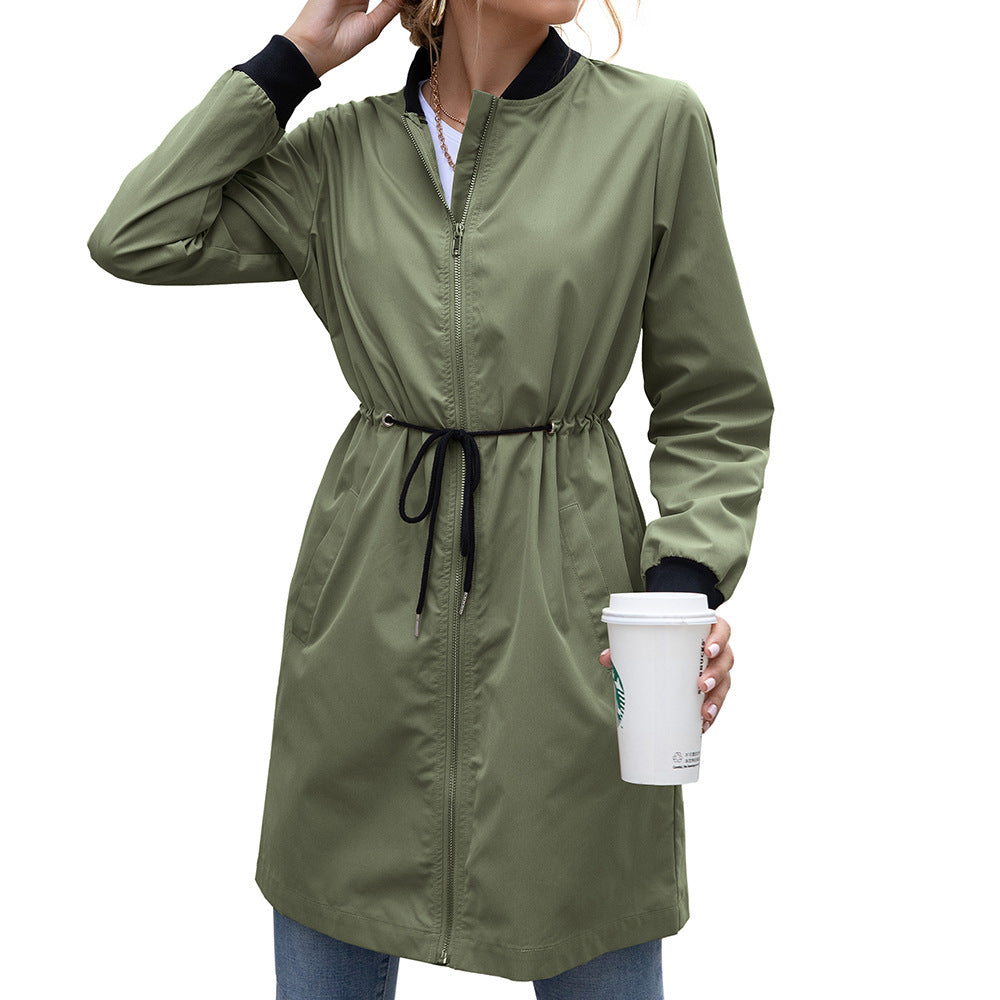 Veste imperméable femme – Coupe droite – Capuche – Taille ajustable – Mi-longue