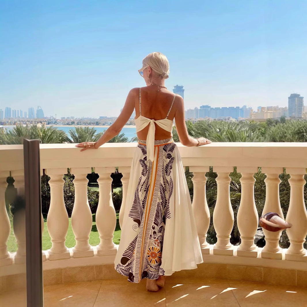 Robe maxi femme – Dos nu – Imprimée – Tissu léger – Coupe fluide élégante