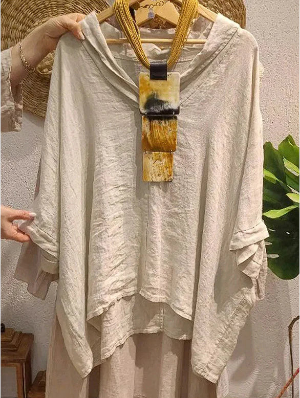 Blouse femme – Linnen – Coupe oversize – Capuche – Longue – Style décontracté