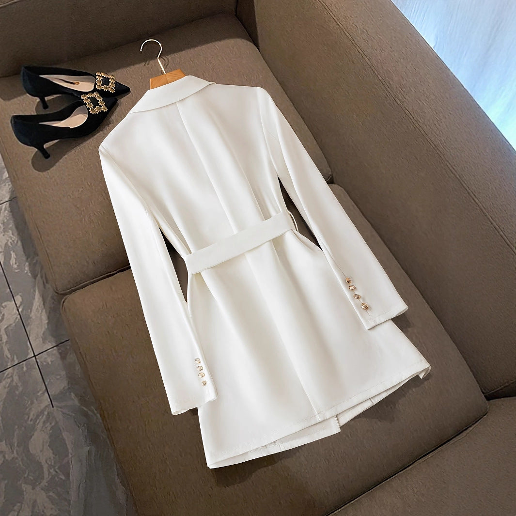 Robe Blazer Femme – Coupe Cintrée – Col Tailleur – Ceinture à Boucle – Manches Longues