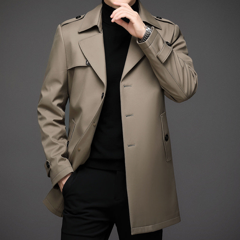 Veste mi-longue homme – Coupe ajustée – Col à revers – Épaules à pattes – Déperlante