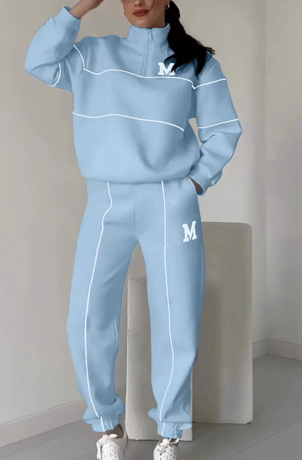 Survêtement femme – Coton mélangé – Coupe décontractée – Haut demi-zip – Jogging élastique