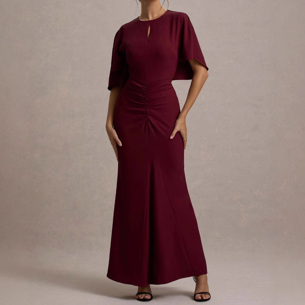 Robe longue femme – Coupe cintrée – Manches volantées – Taille froncée – Tissu luxe