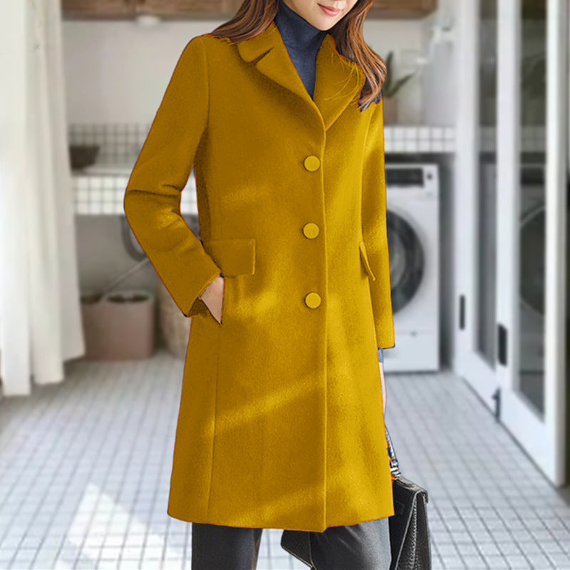 Manteau trench femme – Coupe cintrée – Laine – Longueur genoux – Col à revers