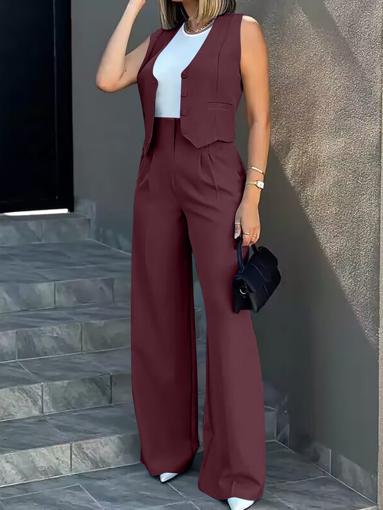 Gilet femme – Coupe cintrée – Boutonnage classique – Style habillé structuré