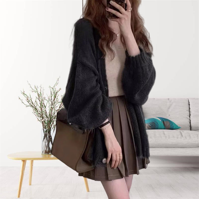 Cardigan ample en maille pour femme - Manches longues ouvert sur le devant