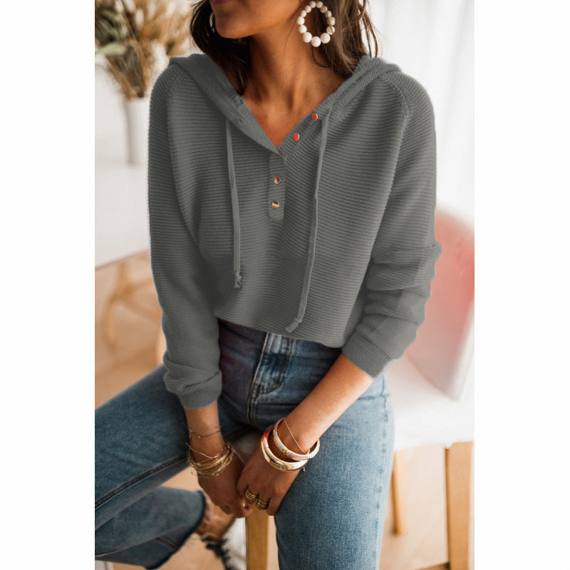 Sweat à capuche femme – Coupe décontractée – Maille douce – Boutons décoratifs