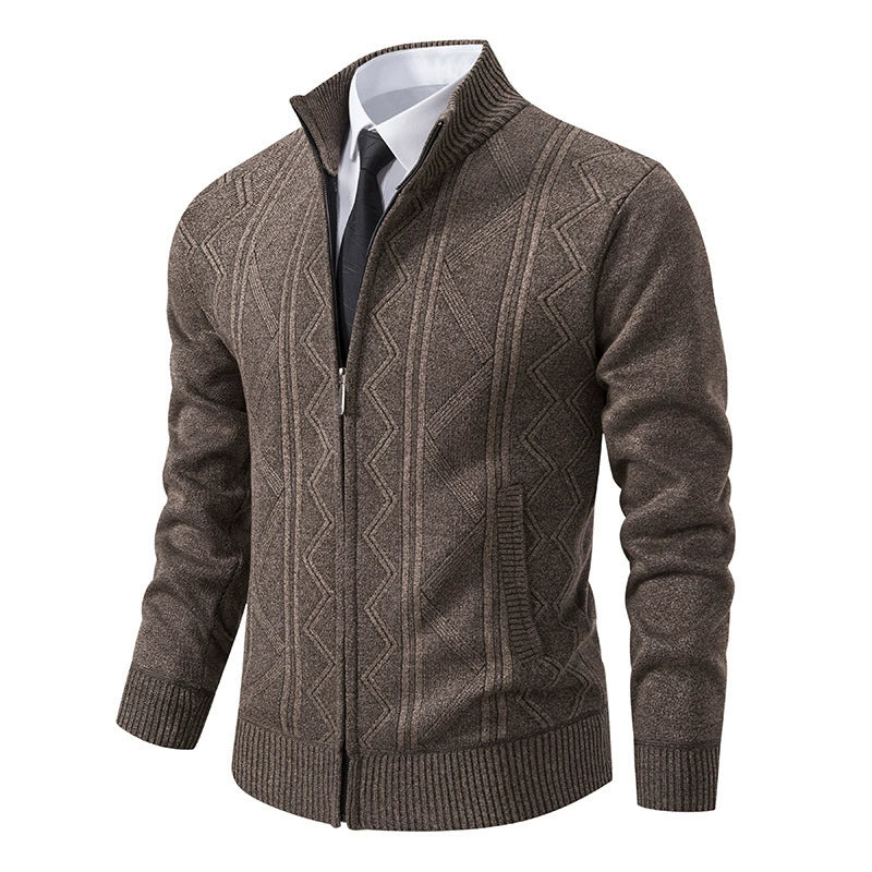 Veste cardigan homme – Maille laine – Coupe ajustée – Col montant – Fermeture zippée