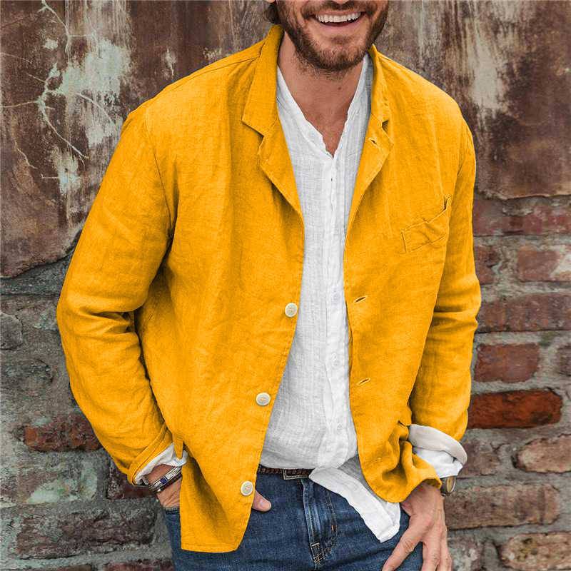 Blazer décontracté homme – Coupe droite – Coton lin respirant – Manches longues