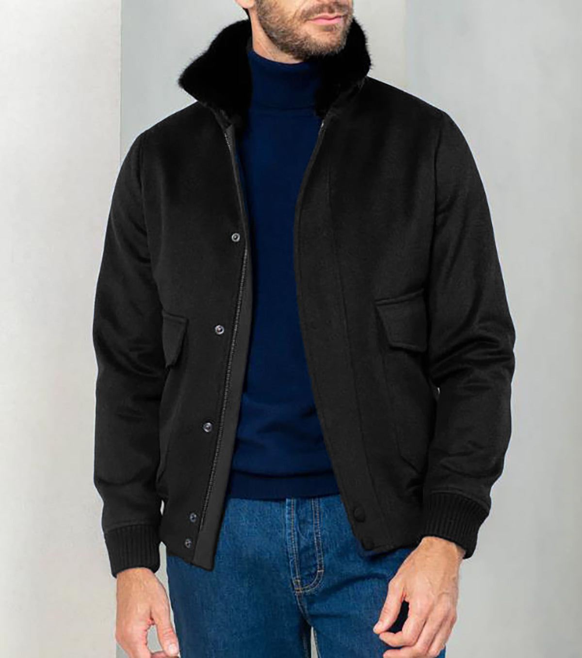 Veste homme – Coupe ajustée – Tissu tweed – Col doux – Fermeture boutonnée