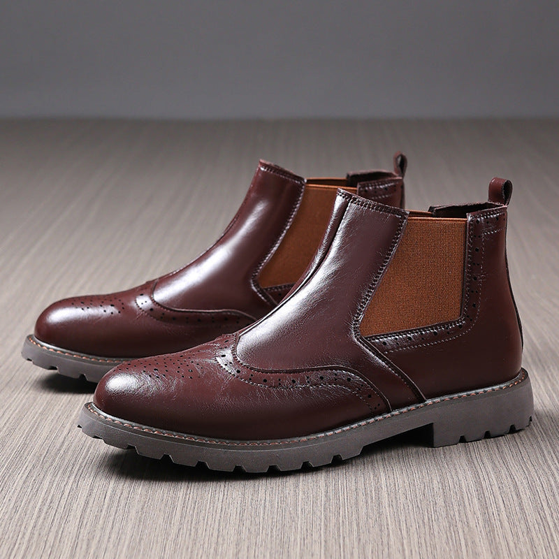 Bottines Chelsea homme – Cuir lisse – Détail brogue – Ankle boots à enfiler
