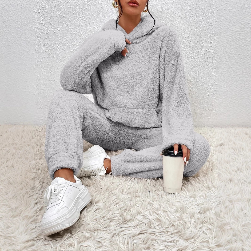 Ensemble femme deux pièces – Hoodie ample à capuche – Pantalon large – Tissu doux peluche