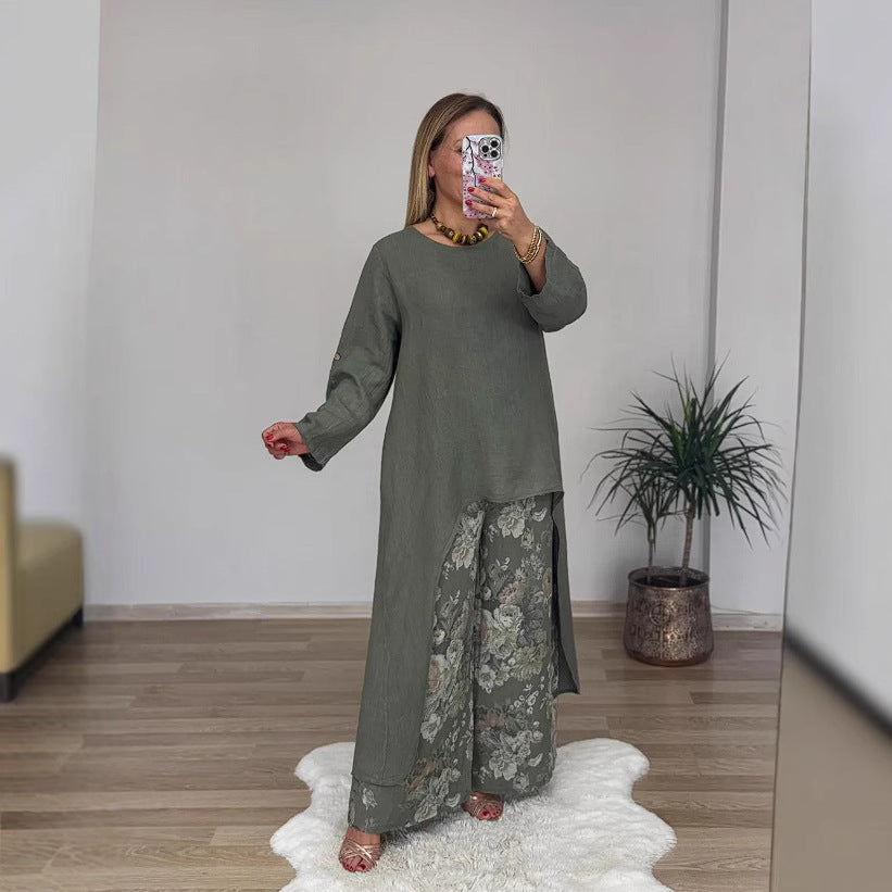 Tunique femme – Coupe ample – Coton respirant – Manches longues – Ourlet asymétrique