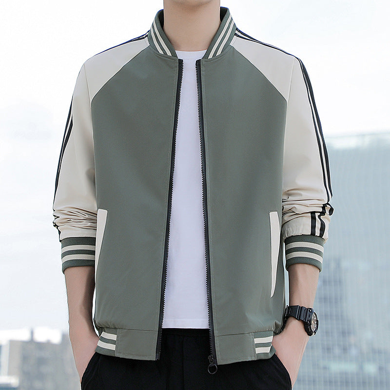 Blouson Homme – Coupe Décontractée – Fermeture Zippée – Finitions Côtelées – Manches Rayées