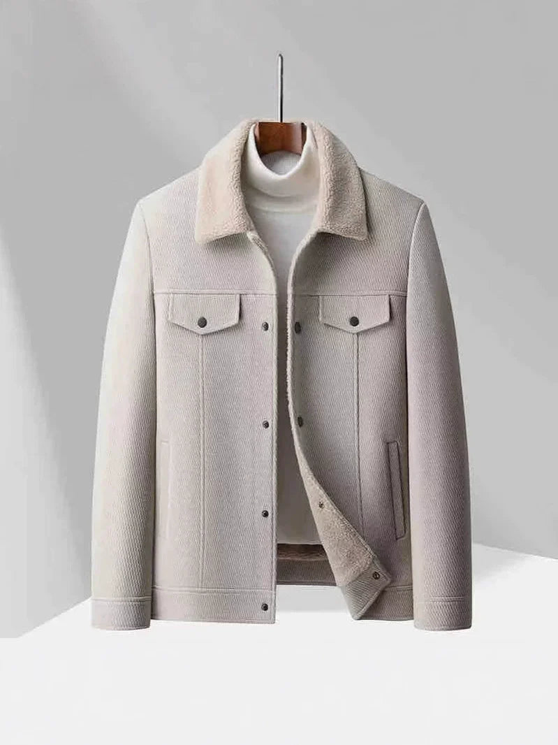 Veste homme – Coupe ajustée – Velours extérieur – Doublure laine – Col à revers – Boutonnage frontal – Style décontracté