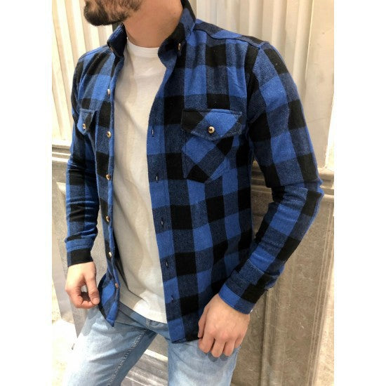 Chemise homme à carreaux – Coupe décontractée – Coton lin – Manches longues