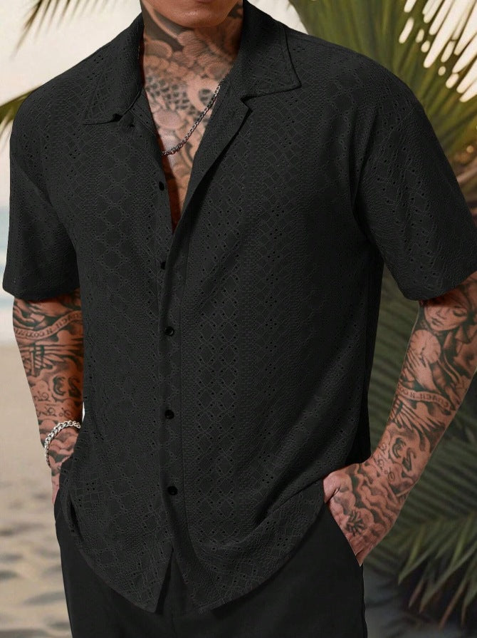 Chemise homme – Dentelle légère – Coupe décontractée – Manches courtes – Col classique