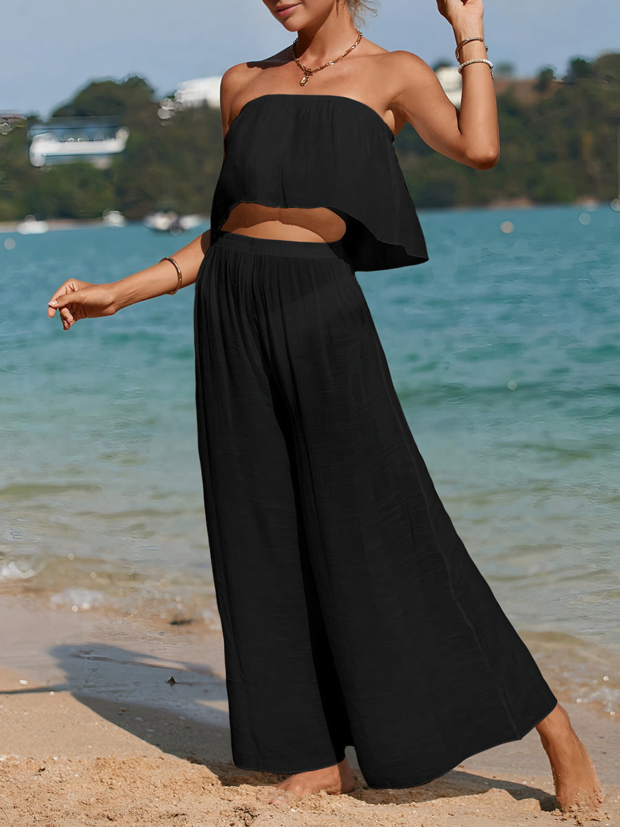 Ensemble femme deux pièces – Haut bustier fluide – Pantalon large taille haute