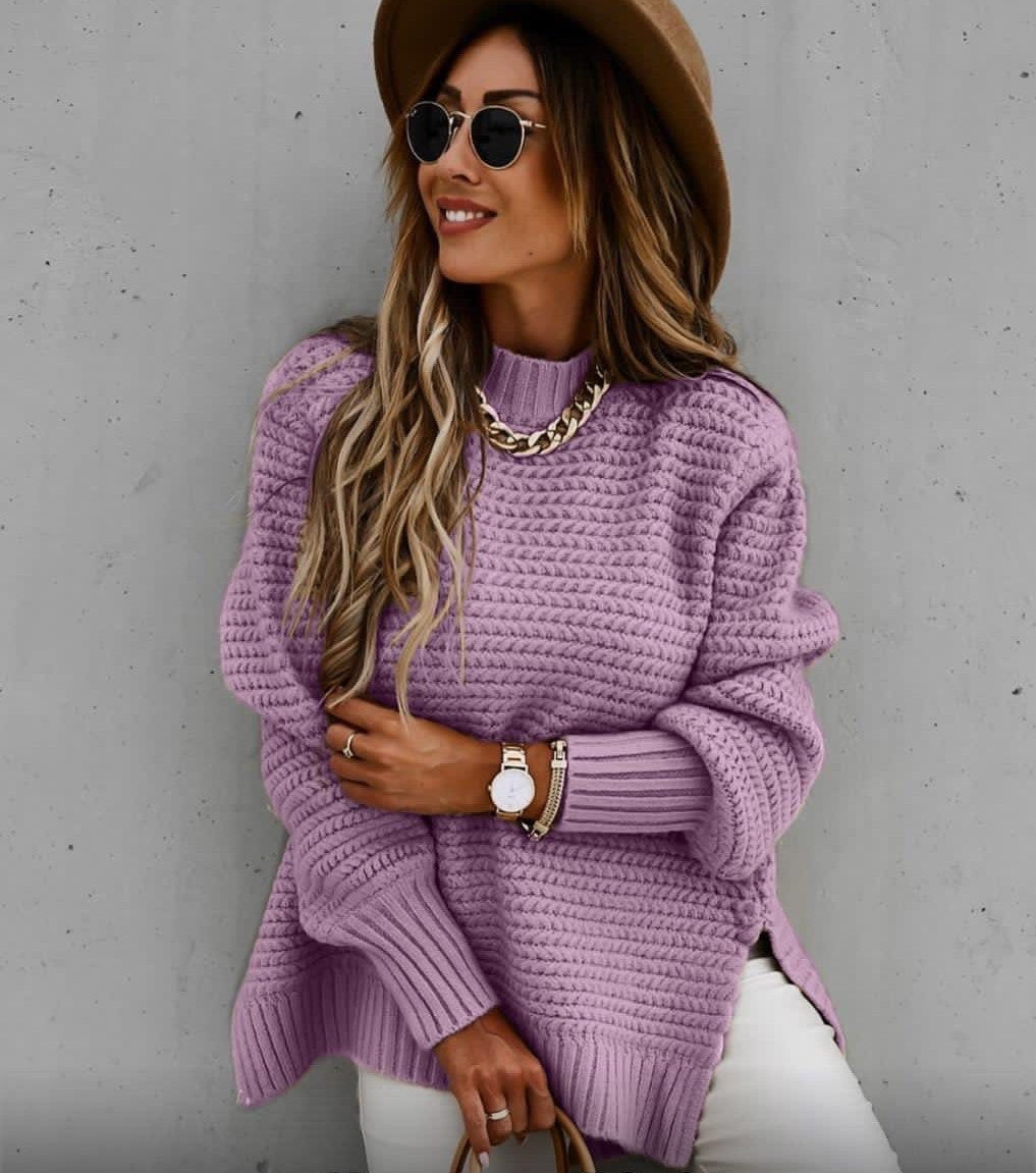 Pull femme – Coupe oversize – Maille côtelée douce – Épaules tombantes confortables