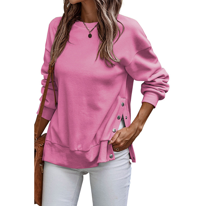 Sweat-shirt femme – Coupe ample – Longueur tunique – Fentes côtés boutonnées