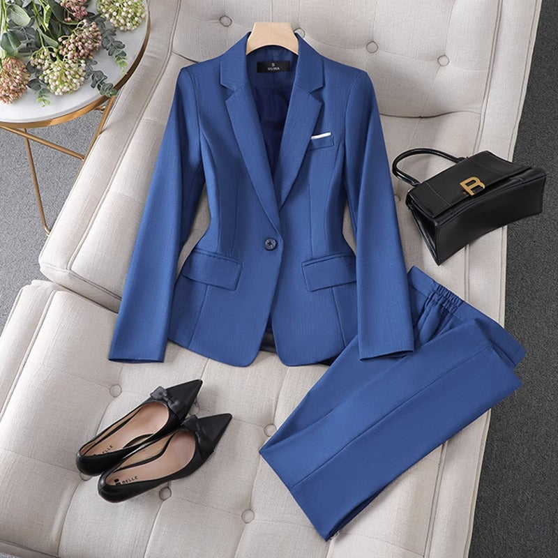 Tailleur Pantalon Femme – Coupe Ajustée – Veste Une Bouton – Jambe Droite Formelle