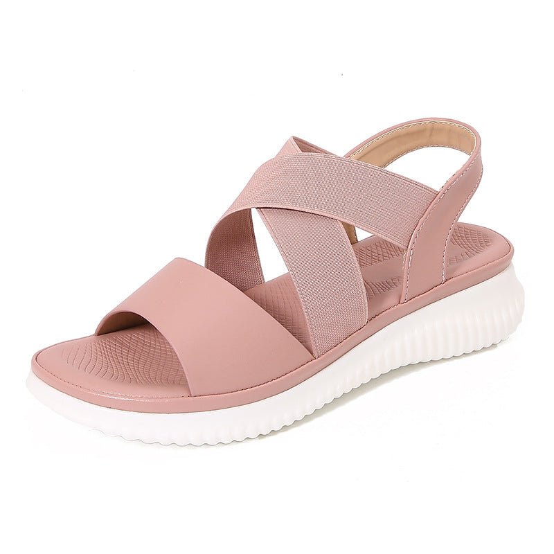 Sandales plates femme – Brides élastiques croisées – Bout ouvert – Maintien slingback