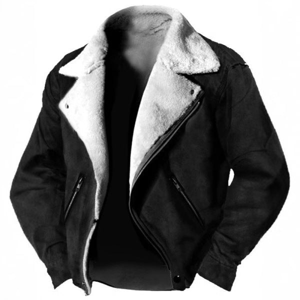 Veste homme en daim doublée shearling – Coupe structurée – Col rétro – Fermeture zippée