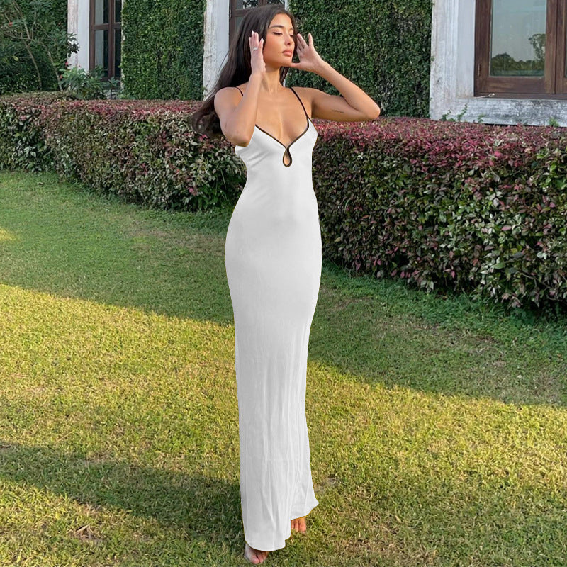 Robe nuisette femme – Satin lisse – Coupe ajustée – Dos nu – Détail goutte d’eau