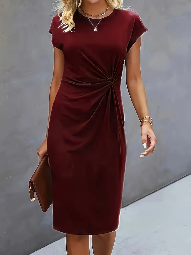 Robe moulante femme – Coupe ajustée – Manches courtes – Nœud latéral élégant