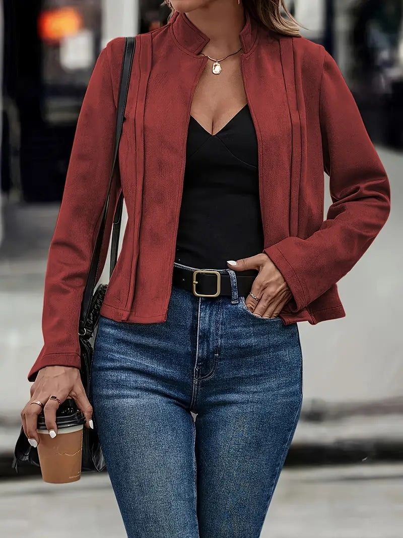 Veste femme – Coupe slim – Laine mélangée – Col droit – Ouverture sans fermeture