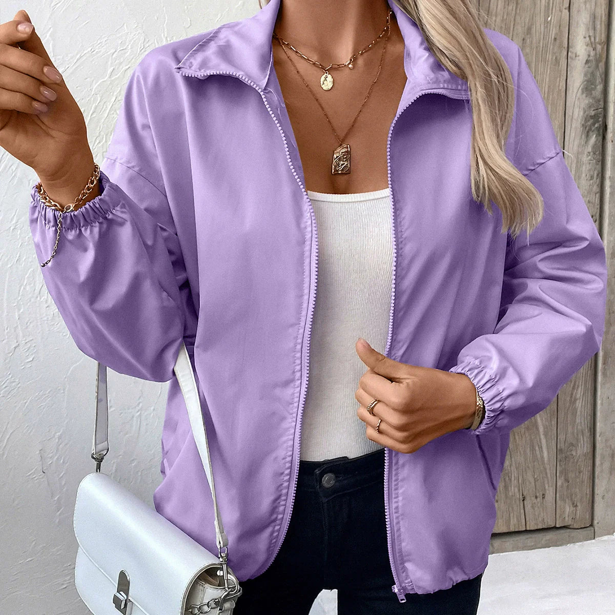 Veste décontractée femme – Coupe ample – Imperméable – Longueur hanches – Zip frontal