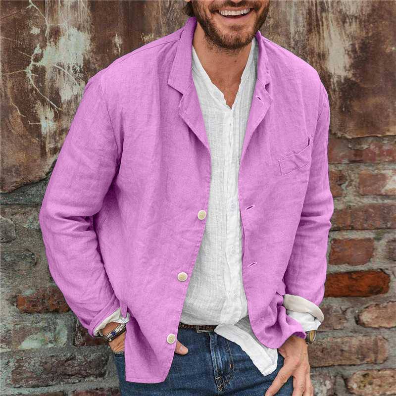 Blazer décontracté homme – Coupe droite – Coton lin respirant – Manches longues