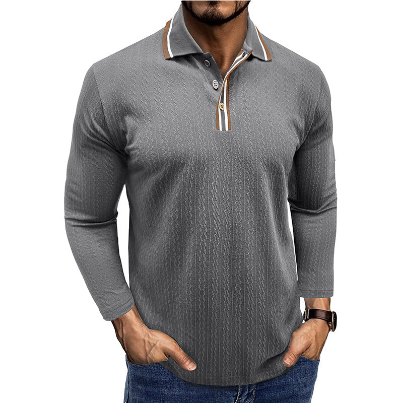 Polo homme manches longues – Coupe cintrée – Maille texturée – Col rayé