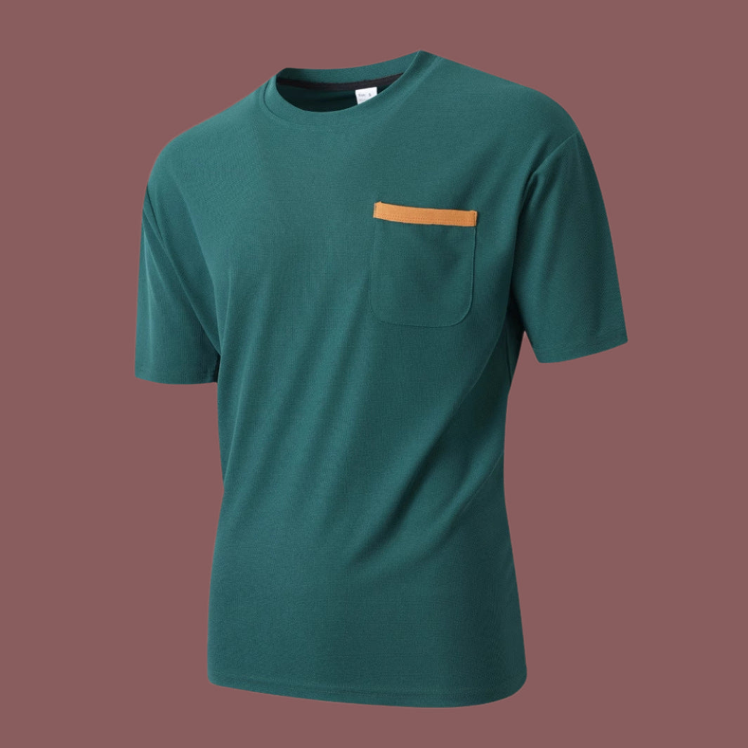 T-shirt homme – Coupe décontractée – Tissu respirant – Poche poitrine contrastée