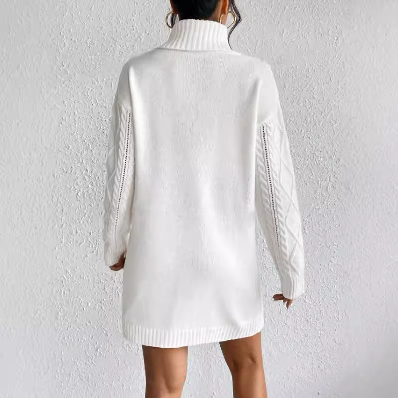 Robe pull femme – Coupe slim – Tricot torsadé – Col haut – Manches longues