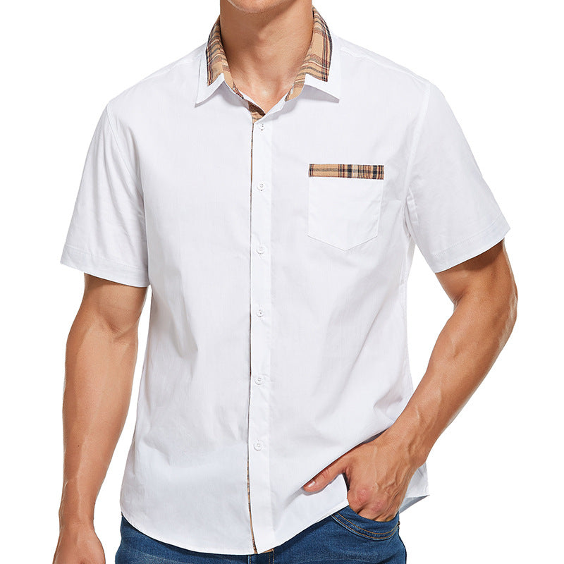 Chemise homme manches courtes – Coupe slim – Coton – Détails à carreaux modernes