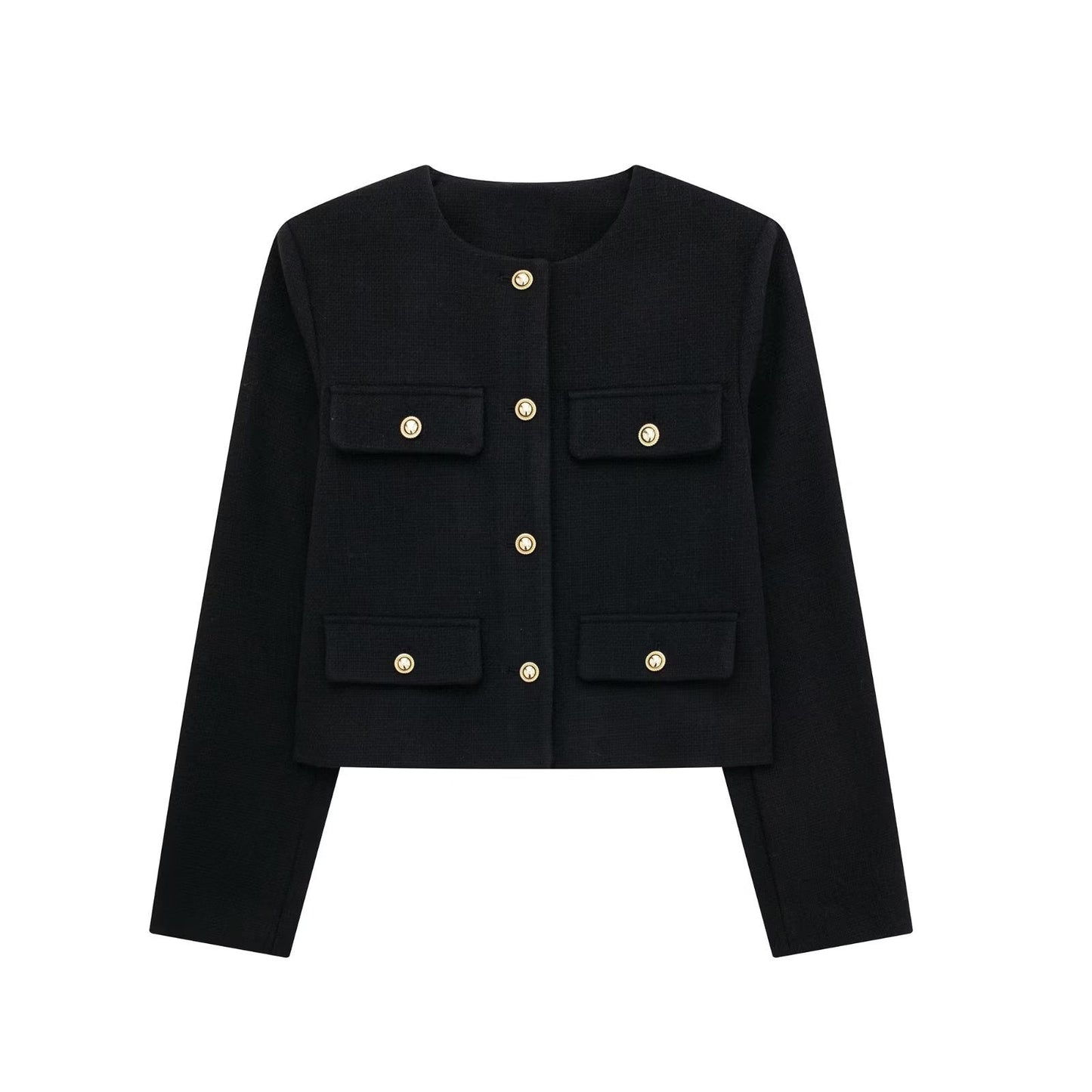 Veste bomber femme – Laine – Coupe courte structurée – Manches longues – Col rond