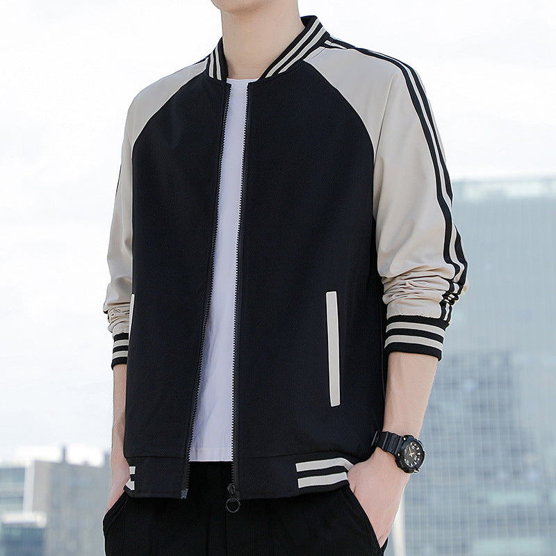 Blouson Homme – Coupe Décontractée – Fermeture Zippée – Finitions Côtelées – Manches Rayées
