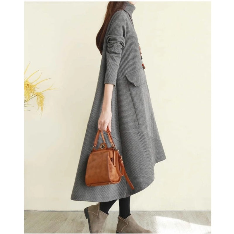 Robe pull à col roulé pour femme - Manches longues - Coupe ample et décontractée