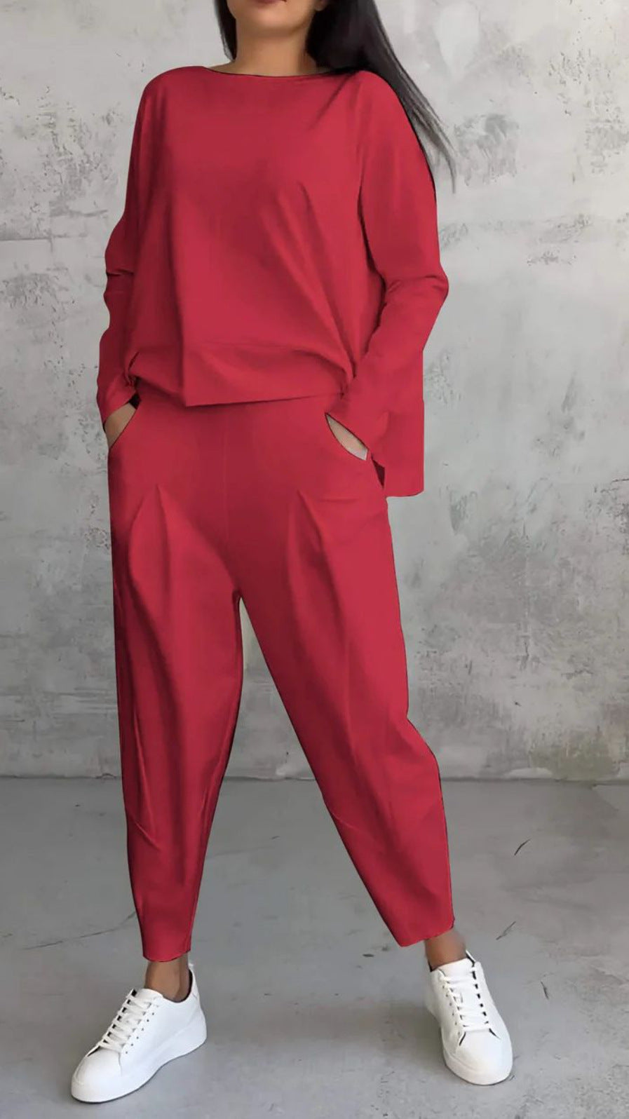 Costume Femme Deux Pièces – Coupe Slim – Haut Manches Longues Col Rond – Pantalon Fuselé