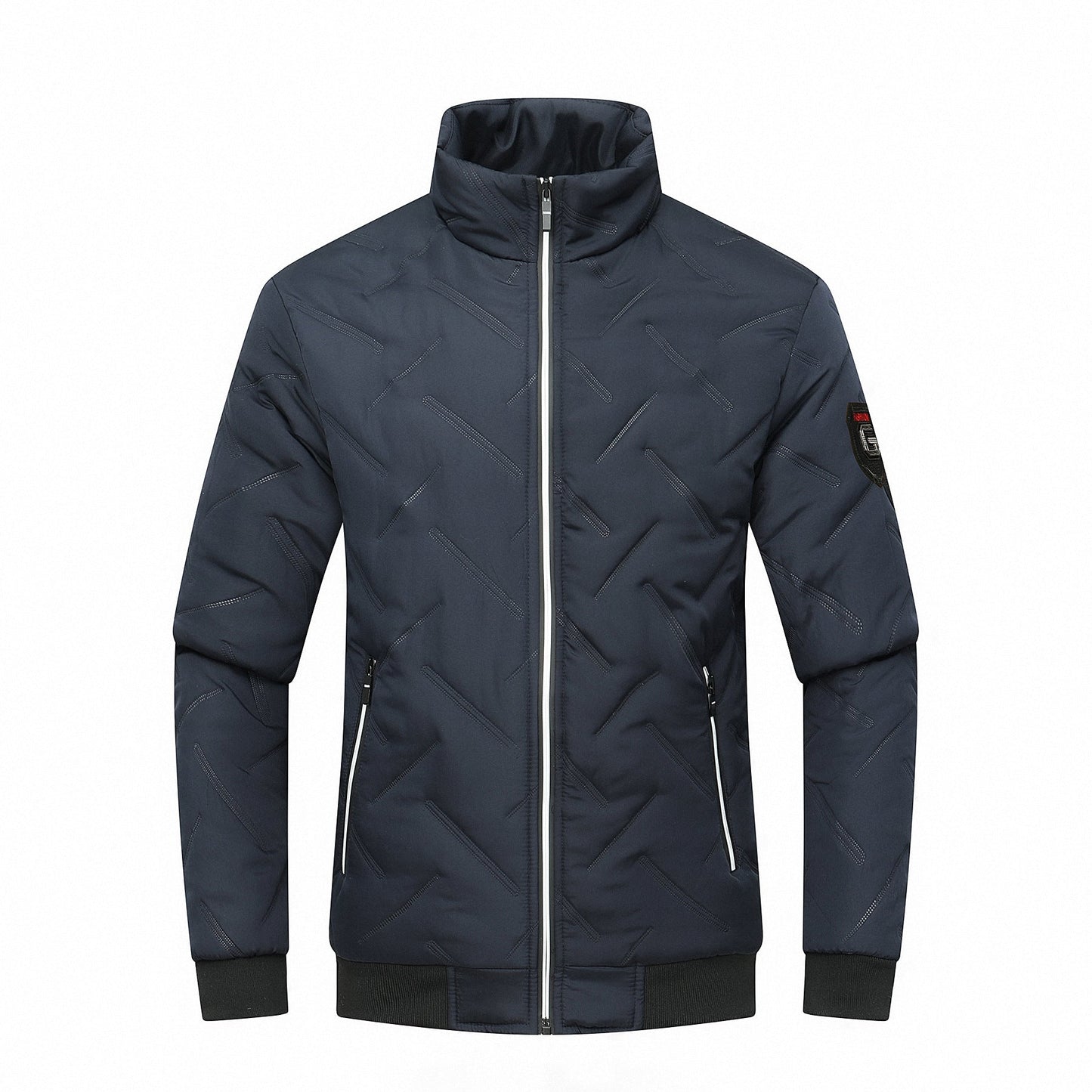 Blouson matelassé homme – Coupe slim – Col montant – Poches zippées – Ourlets côtelés