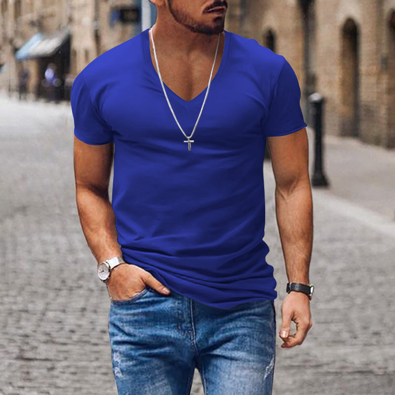 T-shirt Homme - Col V Profond - Coupe Slim - Manches Courtes - Confortable Casual