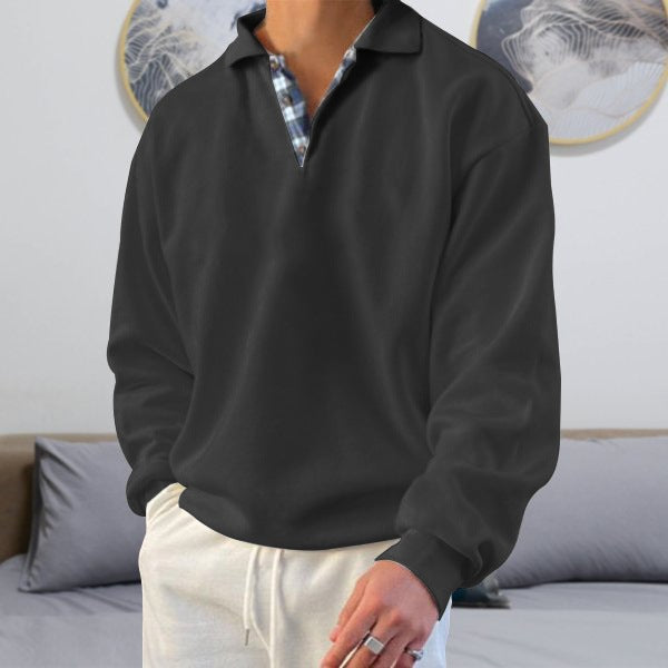 Sweatshirt homme – Coupe ample – Col V à revers – Maille douce – Détails superposés
